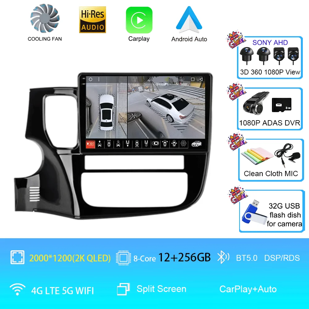 Android 16 Carplay autoradio voor Mitsubishi Outlander 3 GF0W GG0W 2012-2018 Multimedia Videospeler Navigatie Stereo GPS 2din