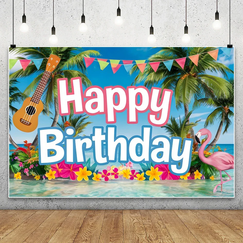 Fondo de pancarta plana 2D, decoración de fiesta, fondo de fotografía de fiesta en la piscina de verano hawaiano, playa hawaiana