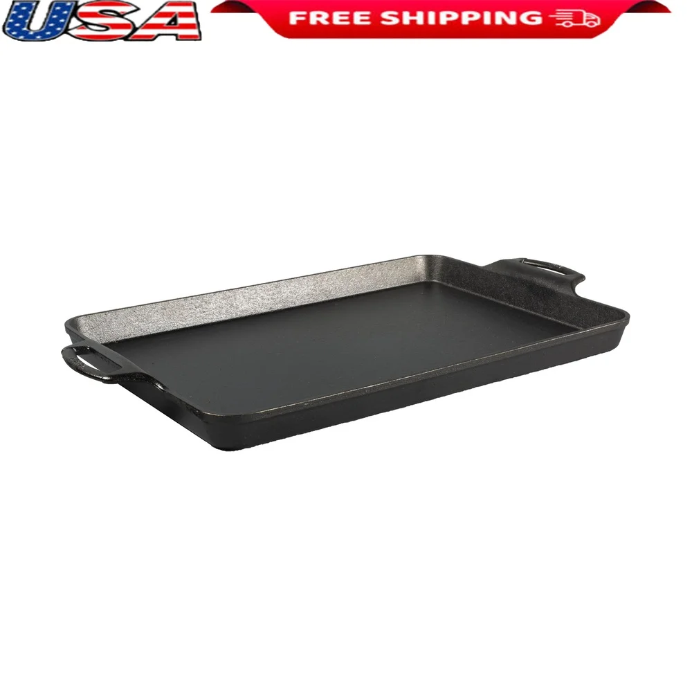 

Nonstick Cast Iron Baking Pan 15.5x10.5 Inch Dual-Handle Design Oven Safe Perfect Cookies Pizza Roasting Easy Clean