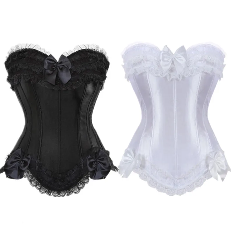 Fashion Womens Vintage Waist Trainer Gothic Boned Lace Corsets And Bustiers Sexy Bowknot Decorated Overbust Top Corset