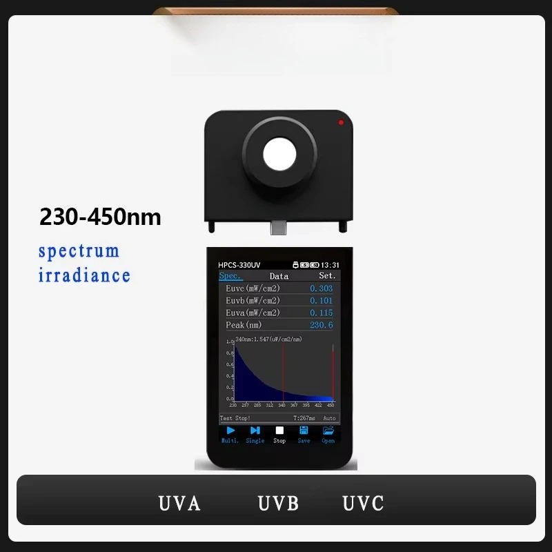 230-450nm UV Light Spectrometer UVA UVB UVC Lamp Irradiance Power Tester Wavelength Meter Spectrum Analyzer HPCS330UV HOPOOCOLOR