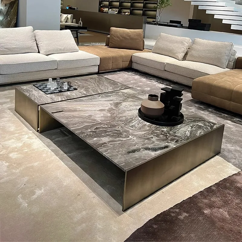Italian light luxury natural marble coffee table modern villa home square coffee table combination