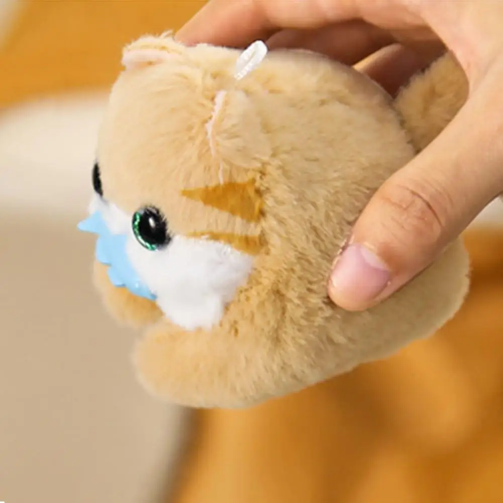 Portable Cat Plush Stuffed Cat Toy Fuzzy Soft Cat Stuffed Toy with Bell Hanging Buckle Whistle Plush Kitten Doll for Backpack