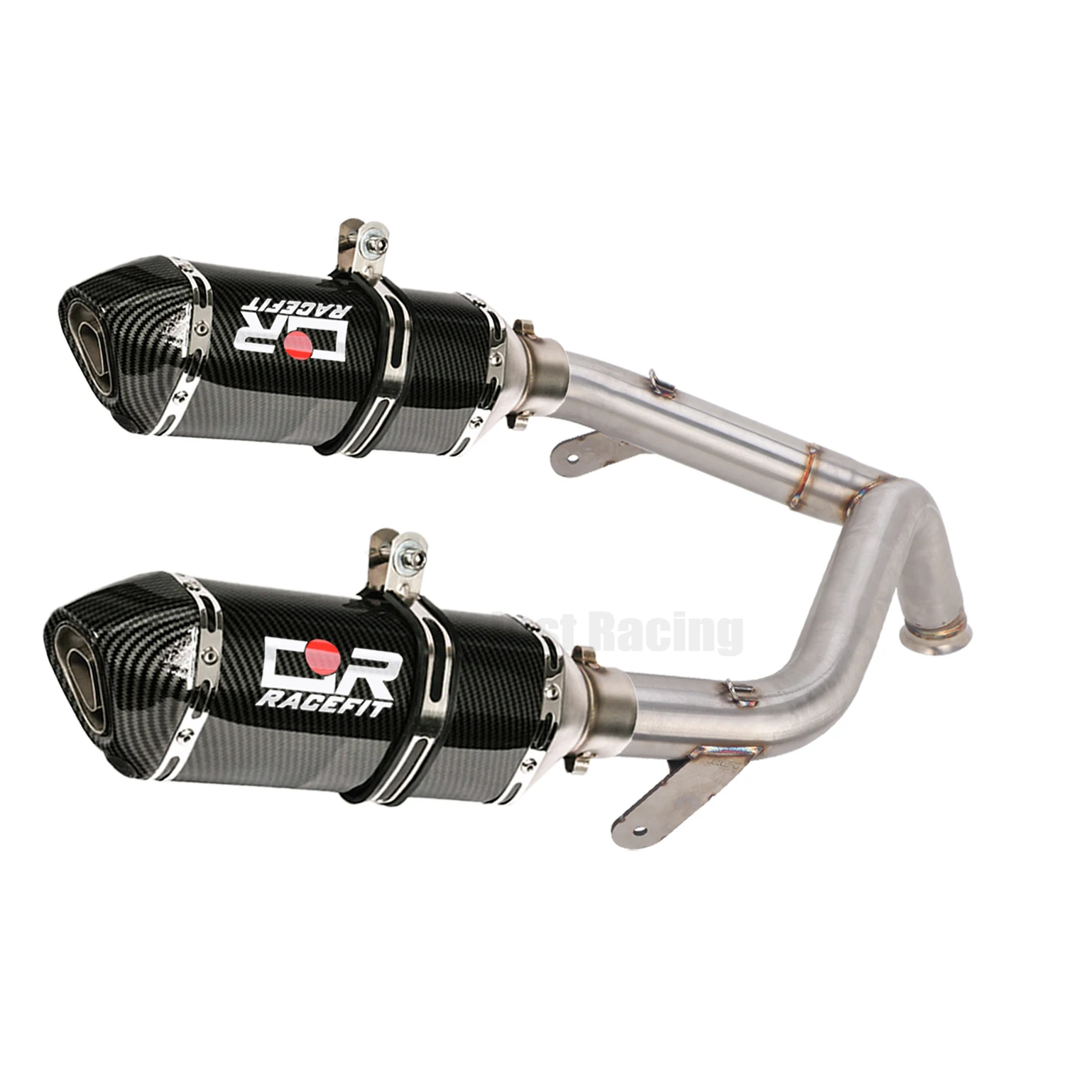 For CF Moto 500SR 500 sr Slip On 51mm Stainless Motorcycle Exhaust System Mid Link Pipe Double Outlet Carbon Muffler view 6