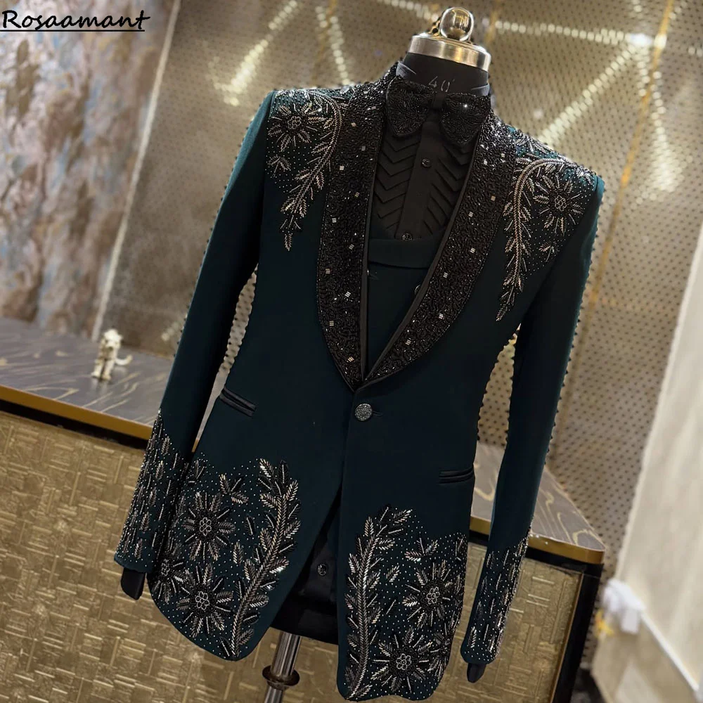Two-piece Men's Suit for Wedding Banquet Host Dance Prom Christmas Costume Men Blazer Chinese Style