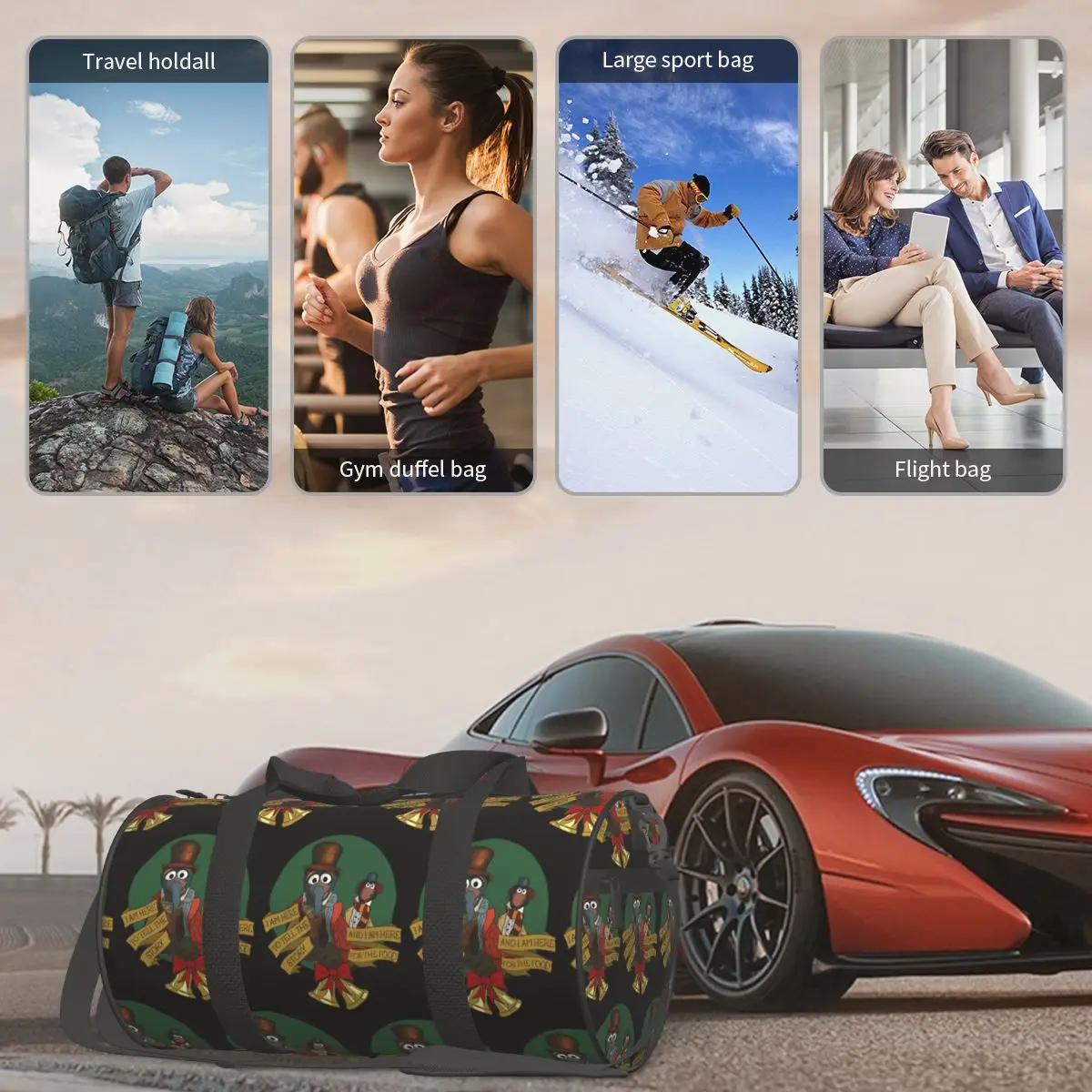 Muppet عيد الميلاد كارول حقيبة رياضية كبيرة واق من المطر متعددة الوظائف حقائب سفر واق من المطر حقائب اللياقة البدنية #5