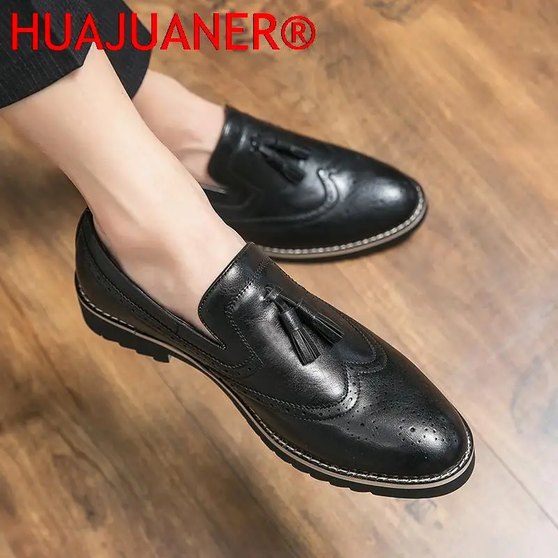 Men Dress Casual Shoes Leather Tassel Slip on Shoes Man Business Oxford Shoes For Men Dance Party Loafers Wedding Formal Oxfords
