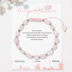 Irregular Rose Quartzs Beads Bracelets For Women Men Hematite Natural Stone Amethysts Adjustable Rope Braided Bracelet Jewelry