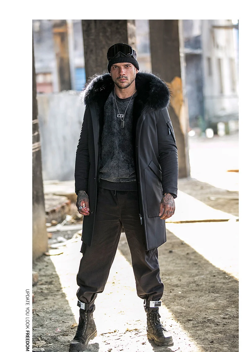 Parka Mens Winter Coyote Fur Liner Coat Genuine Leather Clothes Jacket