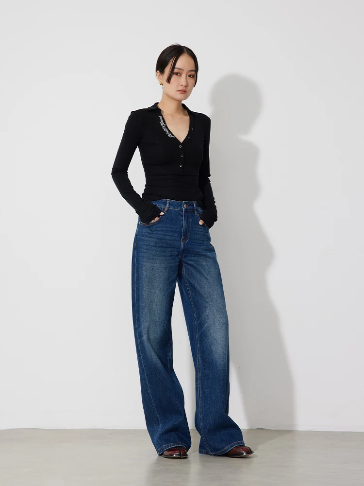 

High Waist Wide Leg Jeans Women's Personalized Faded Loose Cotton Denim Pants RB0736 Spring New Arrival RUGOSAM Series