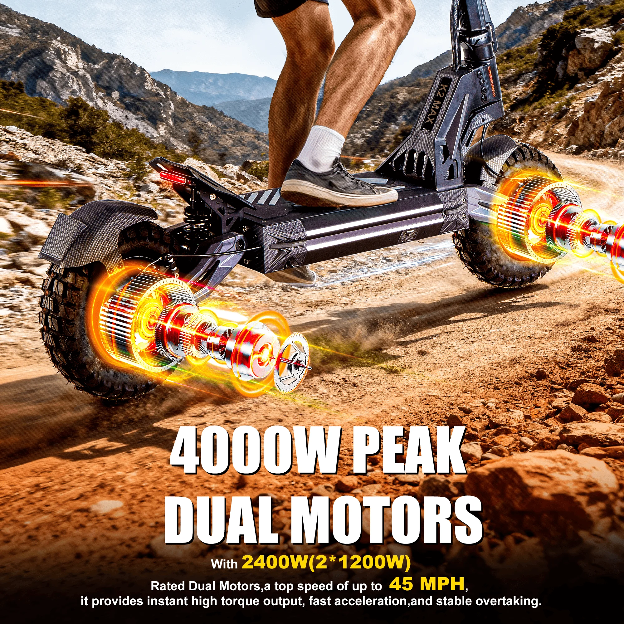 EOEOTWO K2MAX سكوتر كهربائي 45Mph 4000W الذروة محرك مزدوج 40Mile المدى EScooter الكبار المزدوج تعليق شحن سريع سكوتر #2