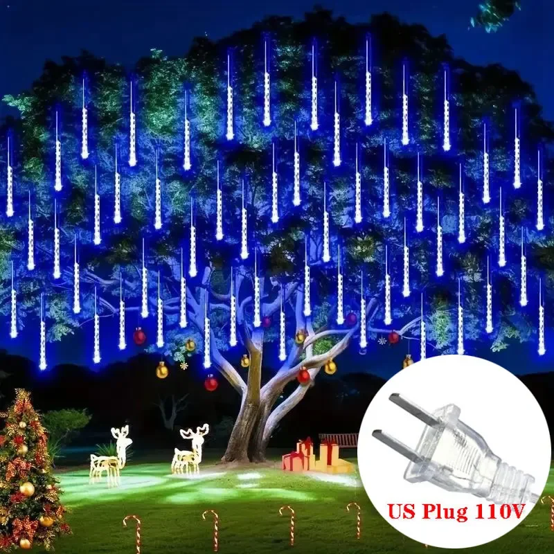 LED 유성우 8 튜브 요정 휴일 조명 미국 플러그 110V 웨딩 파티 침실 야외 2025 크리스마스 홈 인테리어