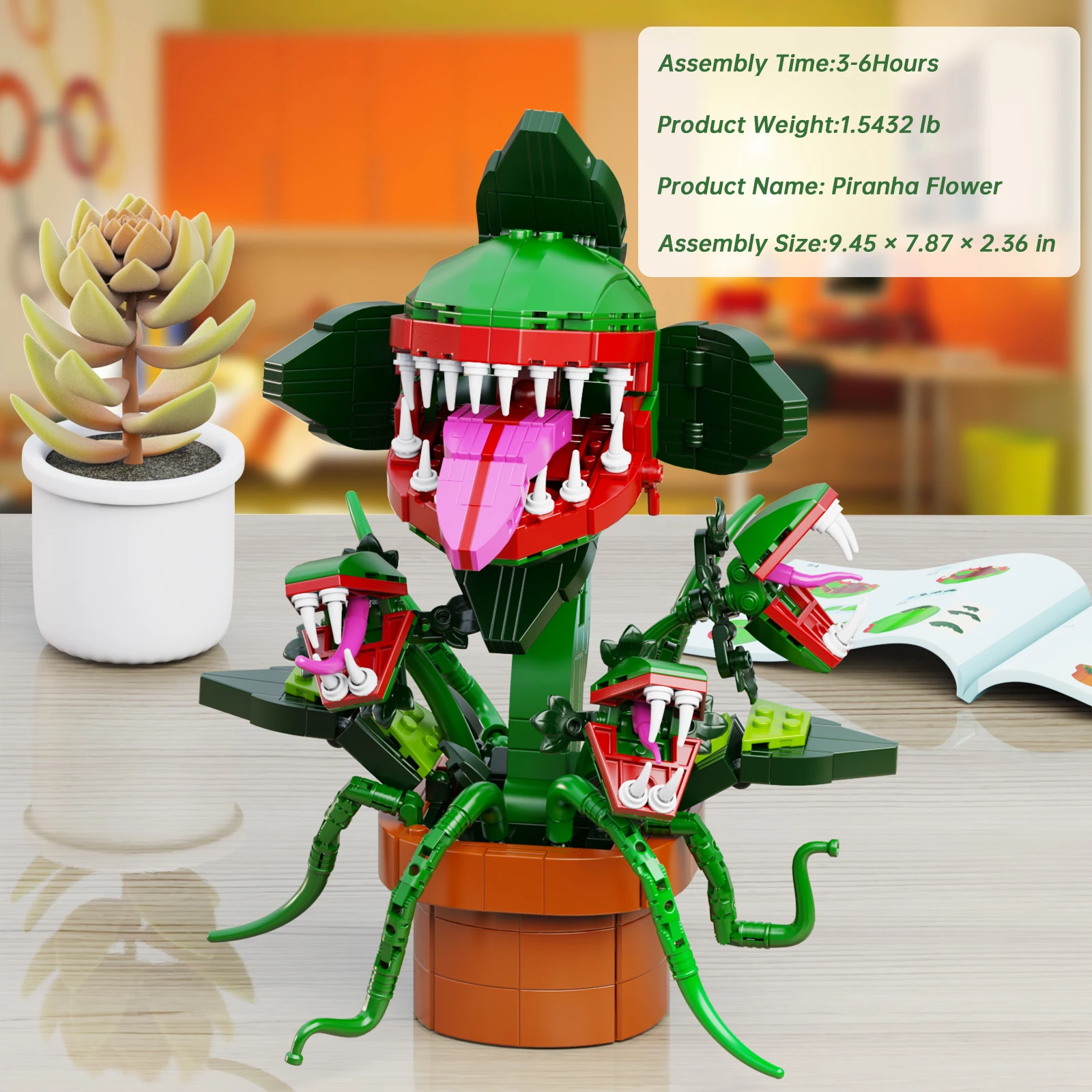 Audrey The II Piranha Plant Flower Building Kit Juguetes, Tienda Horrors Cannibal con boca que se puede abrir para fanáticos de la televisión Niños adultos mayores de 8 años