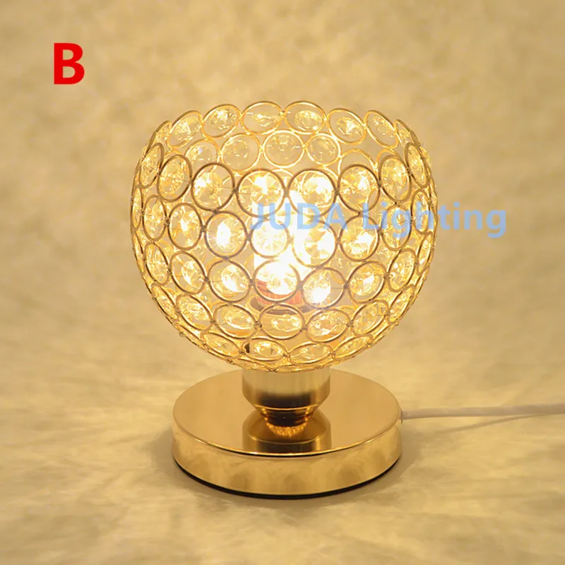E27 base LED Simple creative modern bedroom table lamp Iron Bedside lamp Crystal desk lamp with button switch cable wire cord