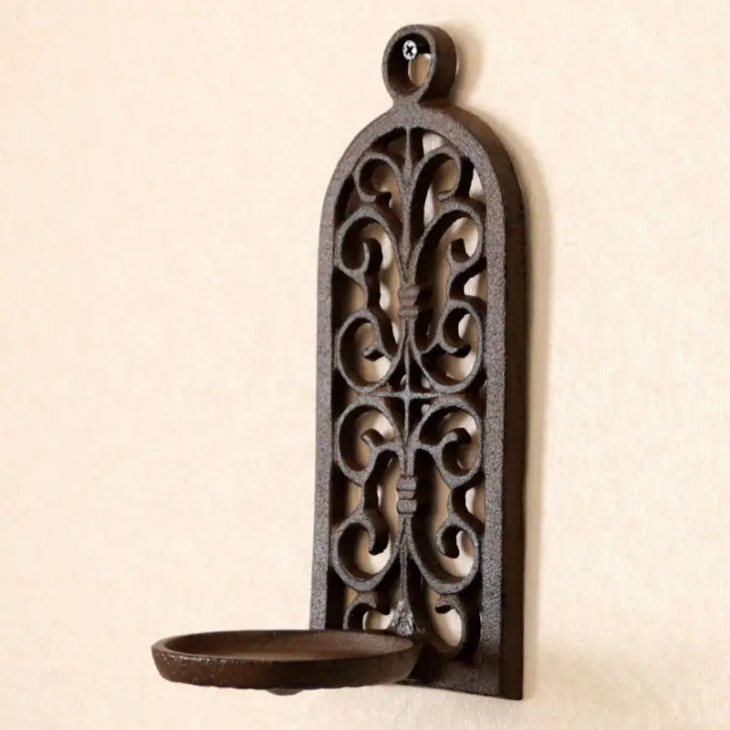 Vintage European Style Cast Iron Hollow Candle Holder, Nostalgic Courtyard Romantic Creative Home Wall-Mounted Candle Stand