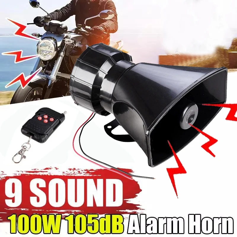 12V 100W Universal Wireless Loud Trumpet Alarm Horn Speaker Warning Alarm Reversing Horn For Car Truck Bus Van Boat