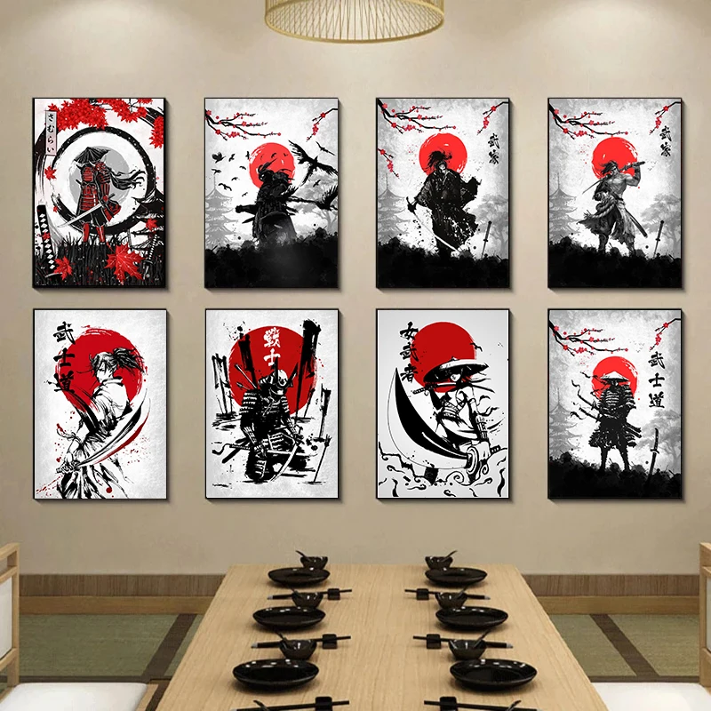 Retro Japanese Warrior Bushido Armored Poster Katana Ninja Poster Art Canvas Painting Wall Print Picture Room Home Decor Cuadro