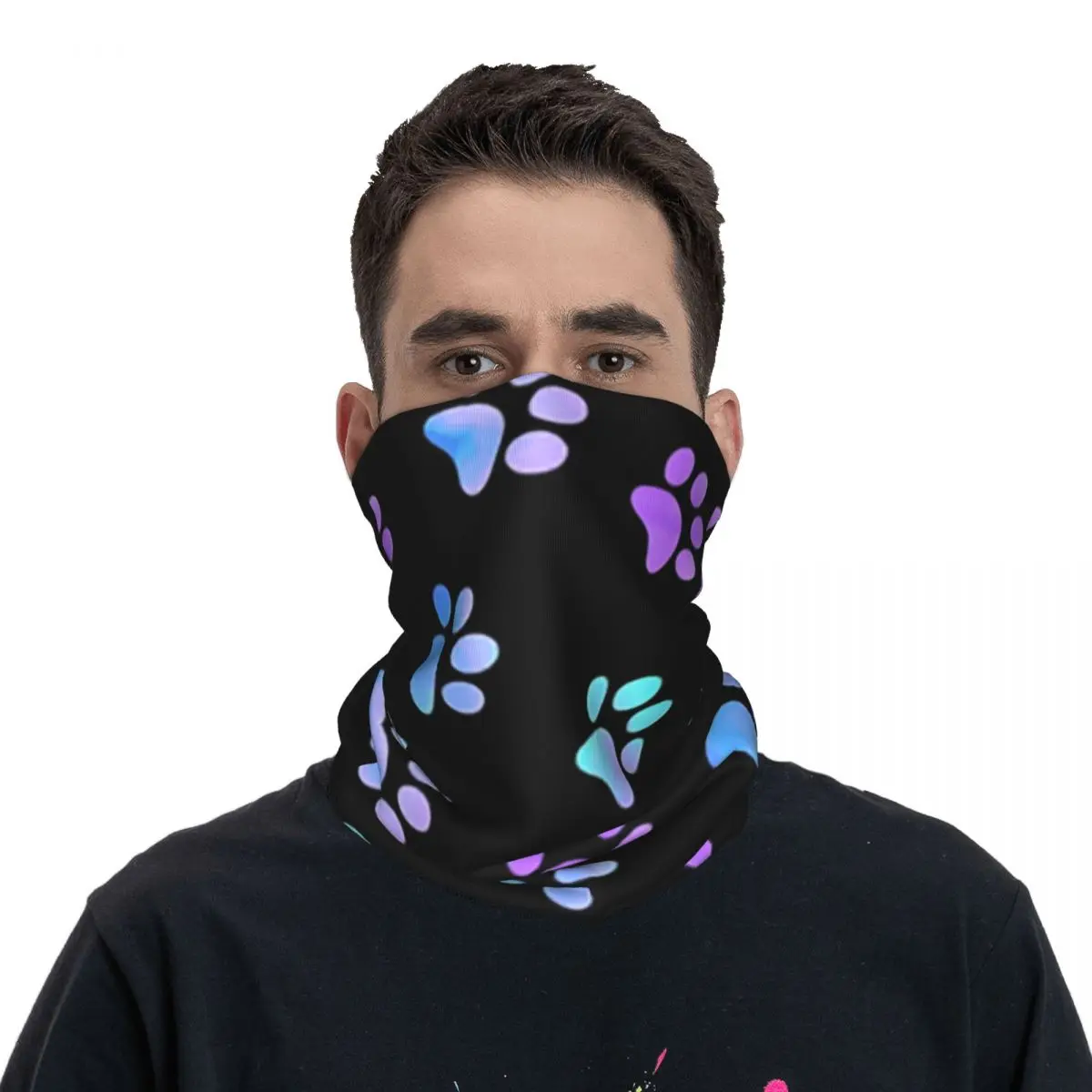 Blue Purple Galaxy Paw Prints Bandana Neck Cover Printed Wrap Scarf Warm FaceMask Running For Men Women Adult Winter