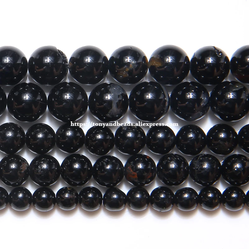 B quality Natural Genuine Black Tourmaline Stone Round Loose Beads 15\