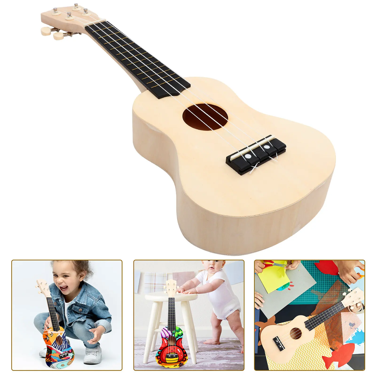 1Set Unfinished DIY Ukulele Kit Basswood Material DIY Painting Assembling Creative Guitar Kit Ideal for Home Nursery