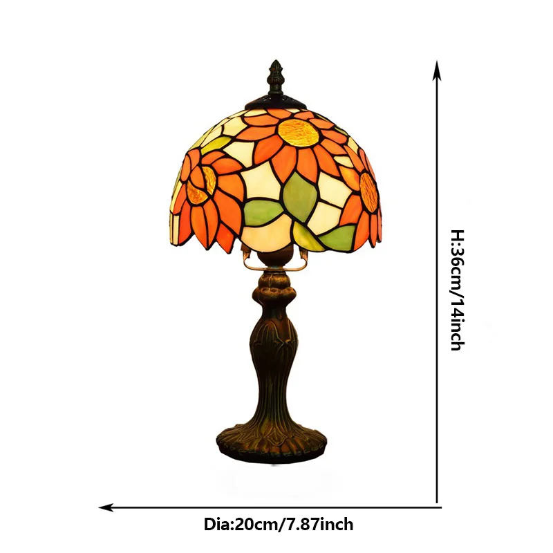 Tiffany Style Orange Sunflowers Stained Glass Table Lamp, 8 Inch Small Antique Lamp, for Bedside Nightstand Bedroom Living Room