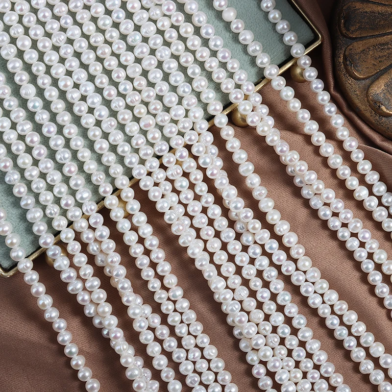 4.5-5mm cold-white threaded ne - огляд і ціна Natural Freshwater Pearl Strand Loose Beads