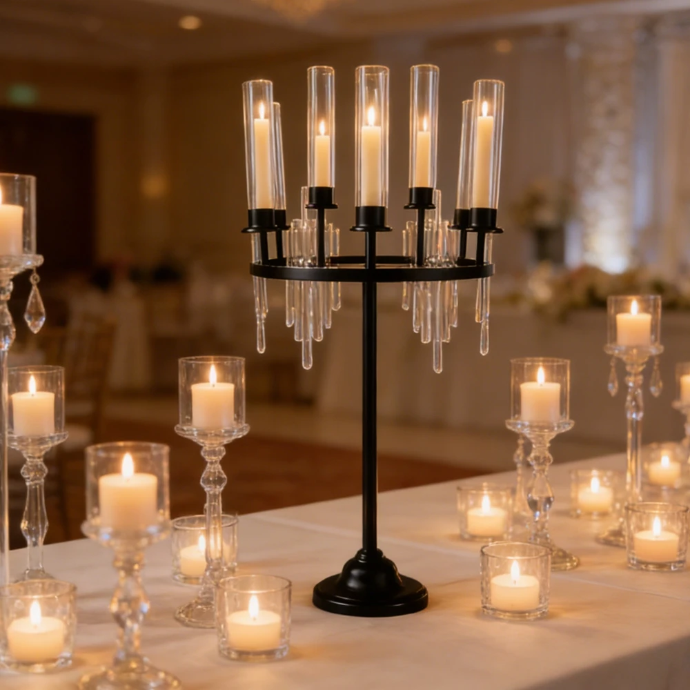 

6 шт. Золотисто-черные подсвечники-канделябры высотой 100 см с 9 рожками для декора свадебных мероприятий