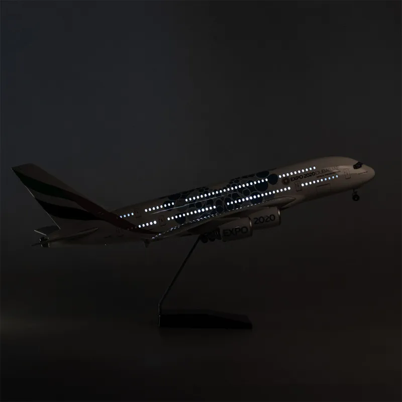 1:160 Scale 45CM Diecast Model Emirates Expo 2020 DUBAIAUE Airlines Airbus A380 Resin Airplane Collection Display For Children