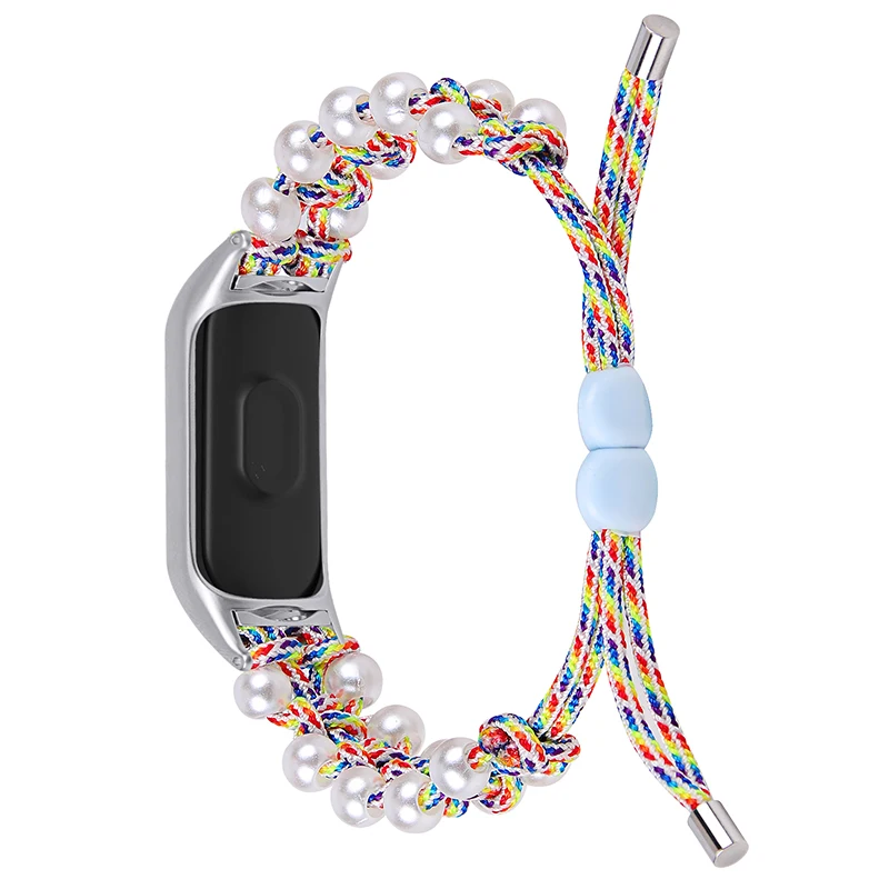 

Pearl Decor Adjustable Braided Rope Replacement Watchband Smart Watch Wrist Strap for Xiaomi Mi Band 5/6 - Colorful