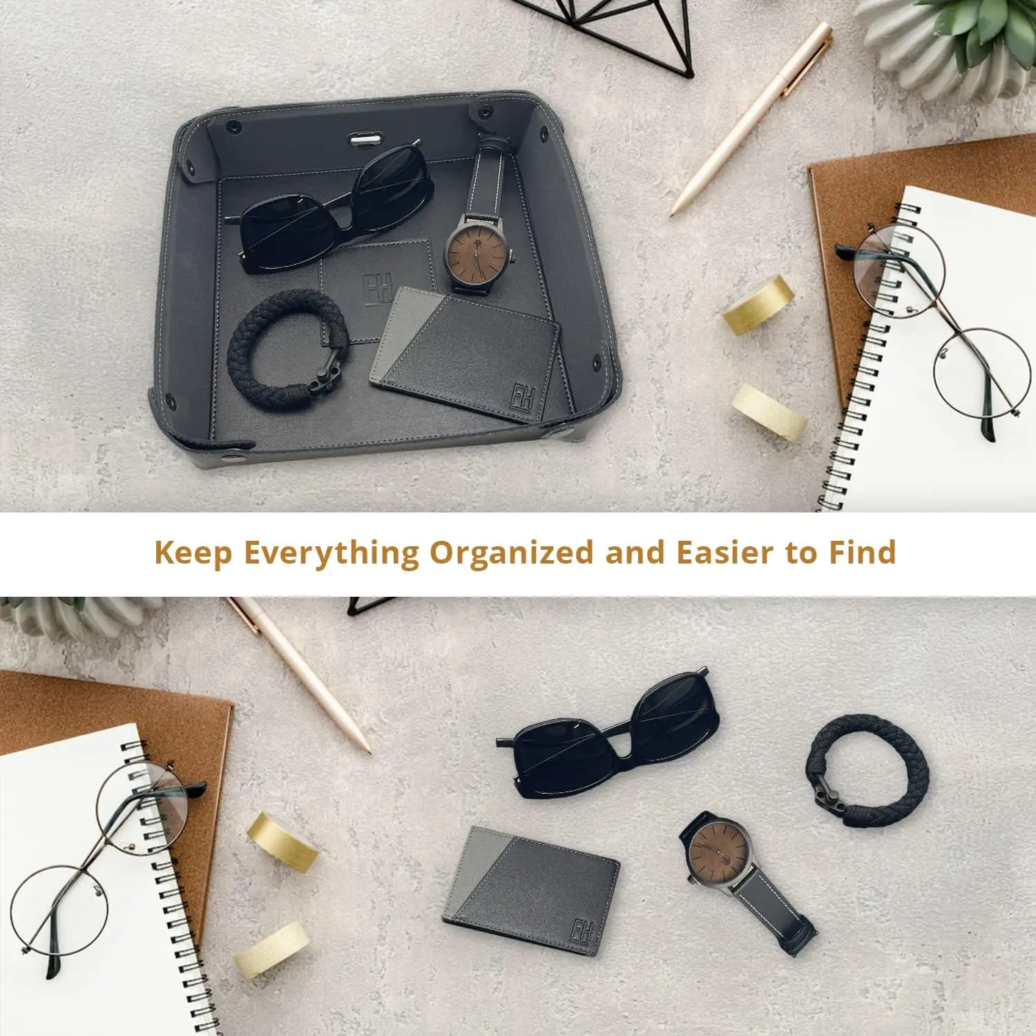 

Кожаный Catchall Forrest & Harold с верхним зерном — мужской органайзер для Valet Edc для тумбочек, офисов и прихожей — магазины