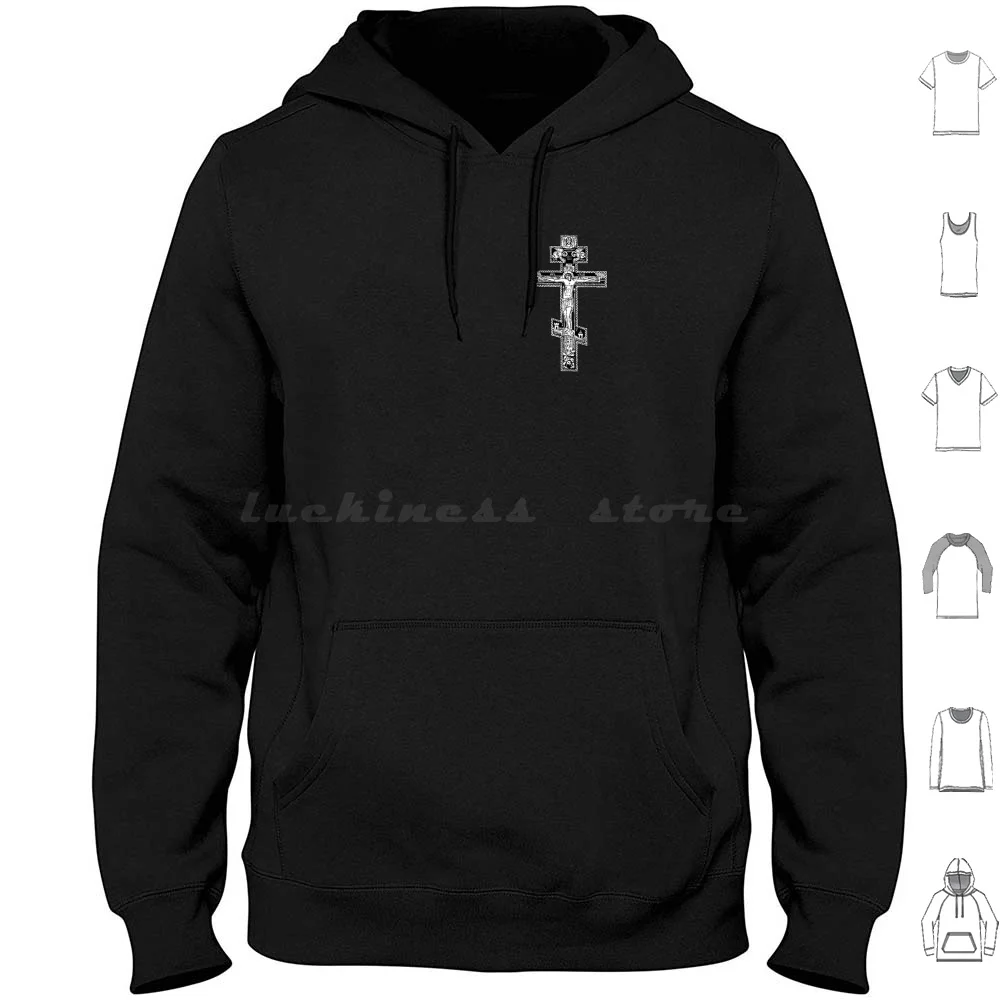 

Russian Crucifix Hoodie cotton Long Sleeve Orthodox Iconography Vector Cross Crucifixion Traditional Byzantine Icxc