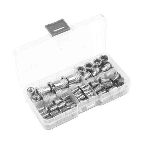 Imagen 2 del producto Kit de herramientas 100 Uds M3/M4/M5/M6/M8 remaches de aluminio tuercas pistola remachadora roscada tornillo plano sujetadores accesorios tuercas y pernos