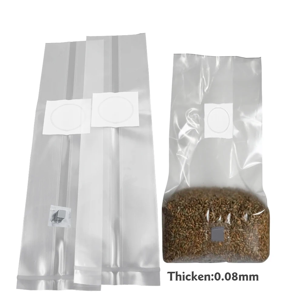 10PCS 0.08mm Thick PP Autoclavable Substrate Sterilized Grain Bag with 0.2um Filter Mushroom Spawn Growing Bag W/Injection Port