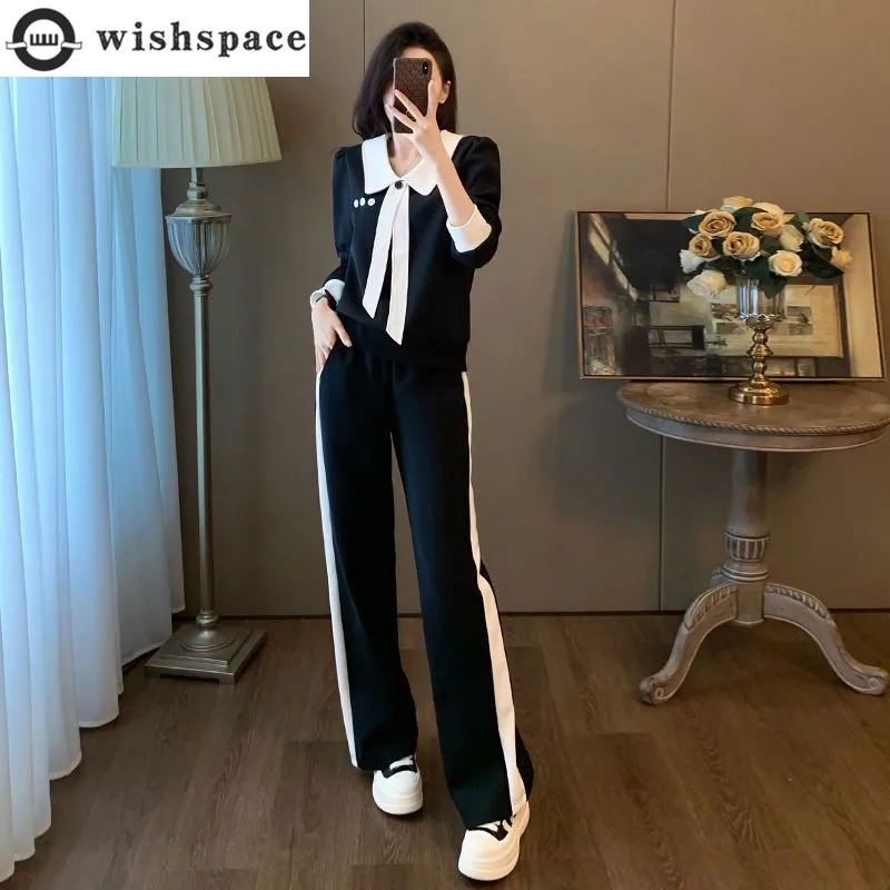 Fashion Casual Sports Suit Women's Autumn and Winter New Style Stylish Slimming Top Age Reducing Wide Leg Pants Two-piece Set