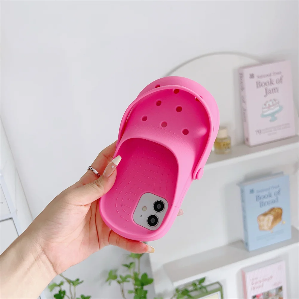 Korea Cute Funny Hollow Out Slippers Soft Phone Case For iPhone 15 14 13 Mini 12 11 Pro Max Plus Silicone Protective Cover