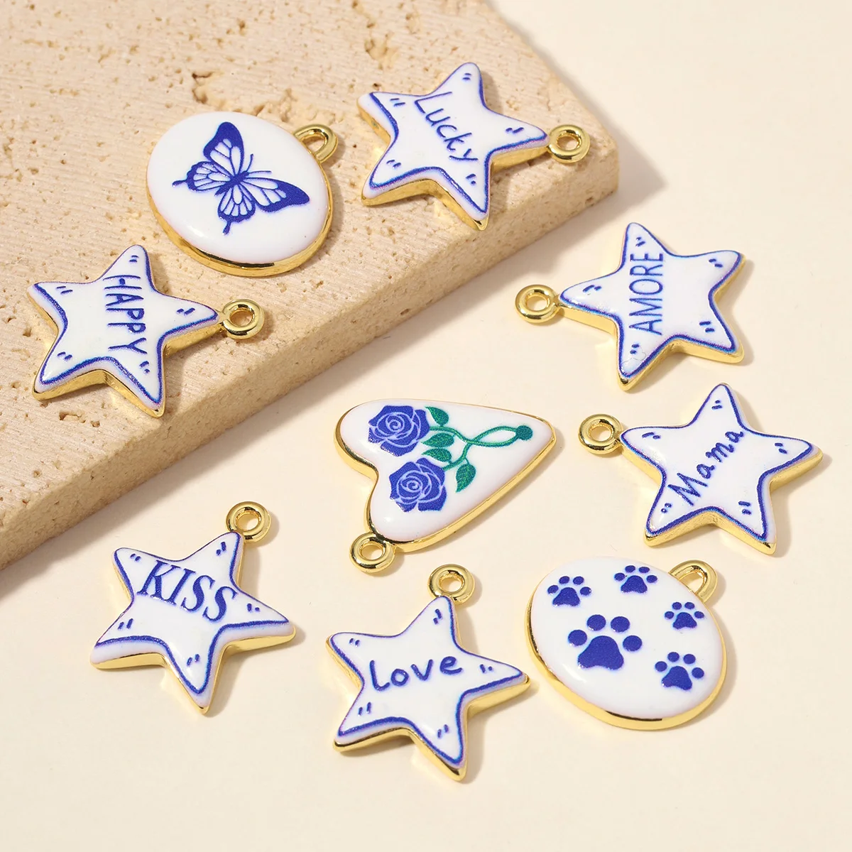 3pcs/Lot Copper Enamel Snail Butterfly DIY Charms Happy Kiss Lucky Words Necklace Pendants Women Star Heart Jewelry Wholesale