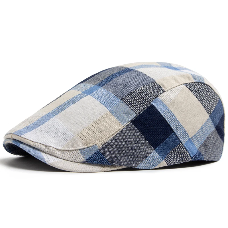 New Multicolour Plaid Beret Women Casual Sun Visor Flat Hat Vintage Fashion Berets Men Newsboy Caps Summer Button Adjustable