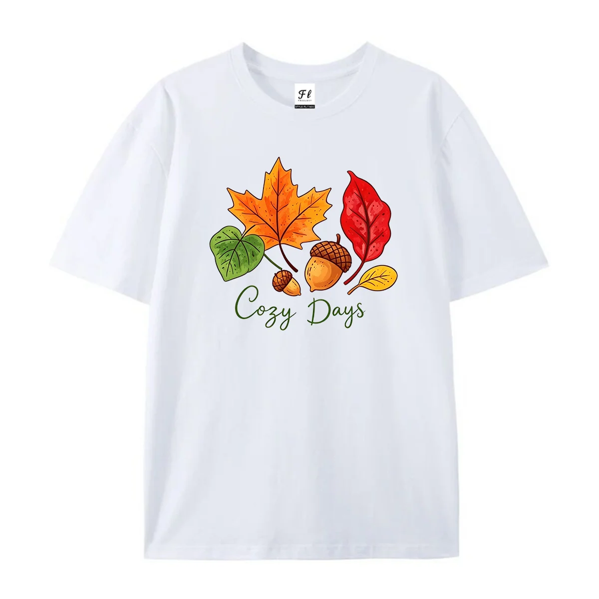 Women Autumn Fall Leaves Acorn Graphic T Shirt Round Neck Casual Short Sleeve Tops Cozy Days Seasonal Loose Daily Wear Tees