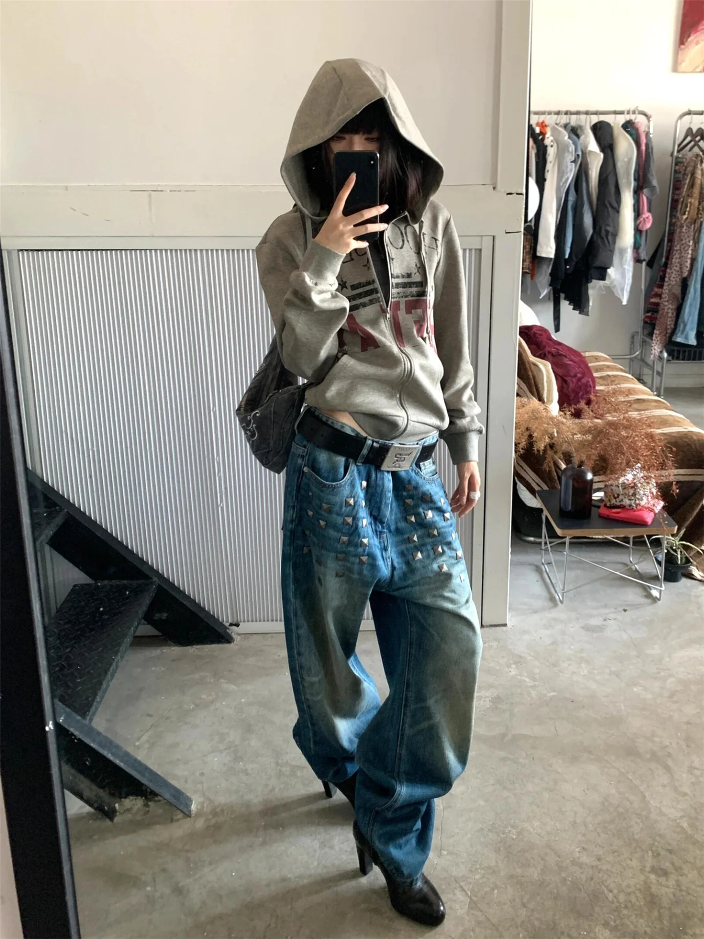 

Retro American Millennium Hot Girl Loose Wide Leg Denim Jeans Women's Spring Long Drapey High Waist Extended Straight Leg Pants