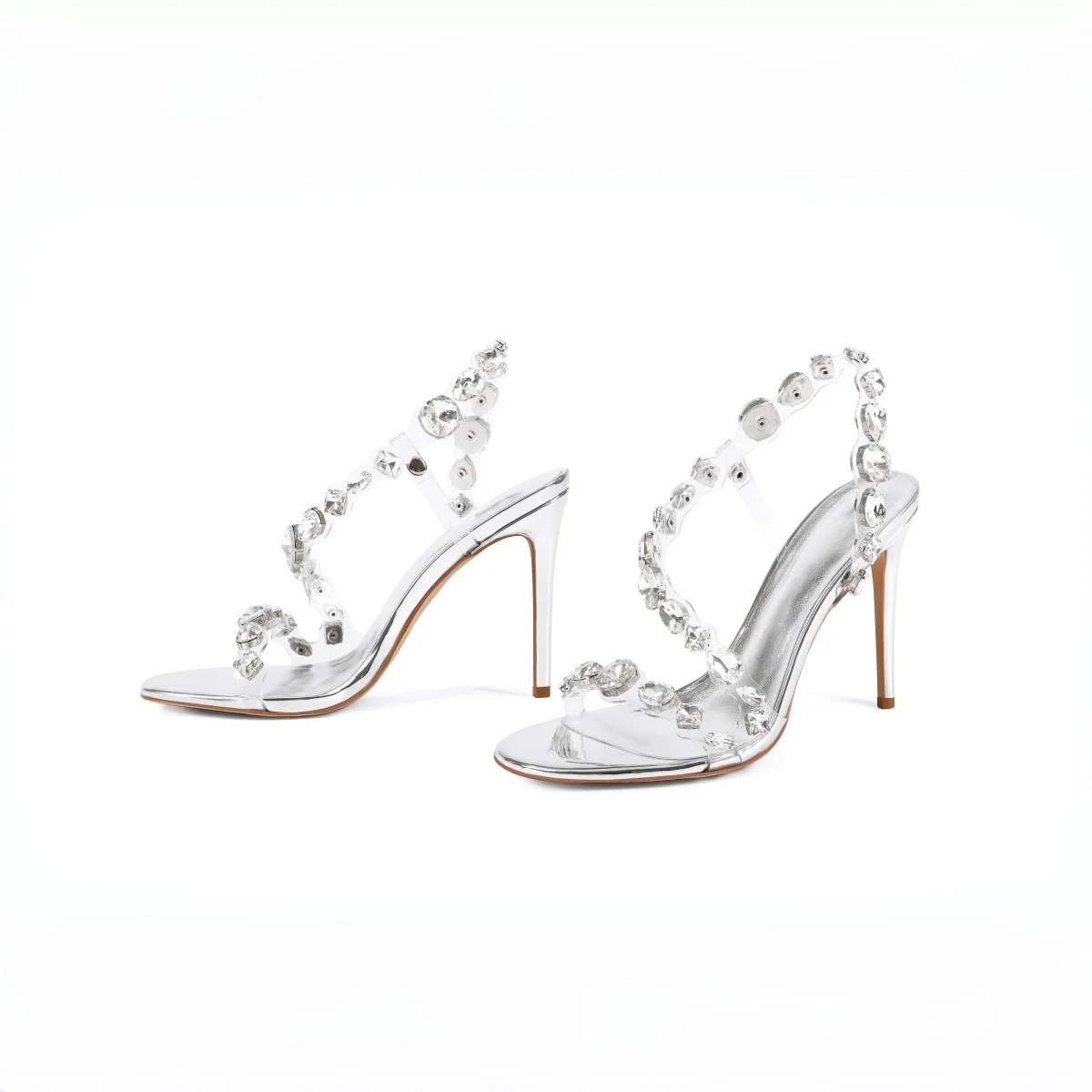 Rose Golden Clear Crystal Stiletto Luxury Sandals for Women Open Toe Multicolor Rhinestone Ankle Strap Party Shoes