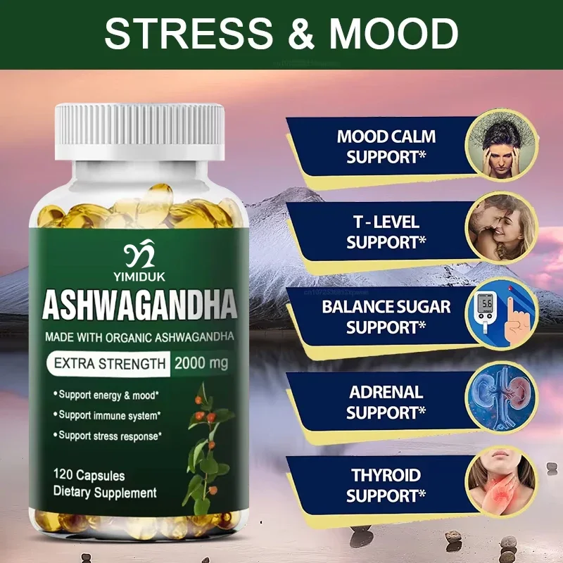 High Content Ashwagandha Capsules, for Extra Strength Stress & Mood, Restore, Energy Boost, T-Level, Thyroid