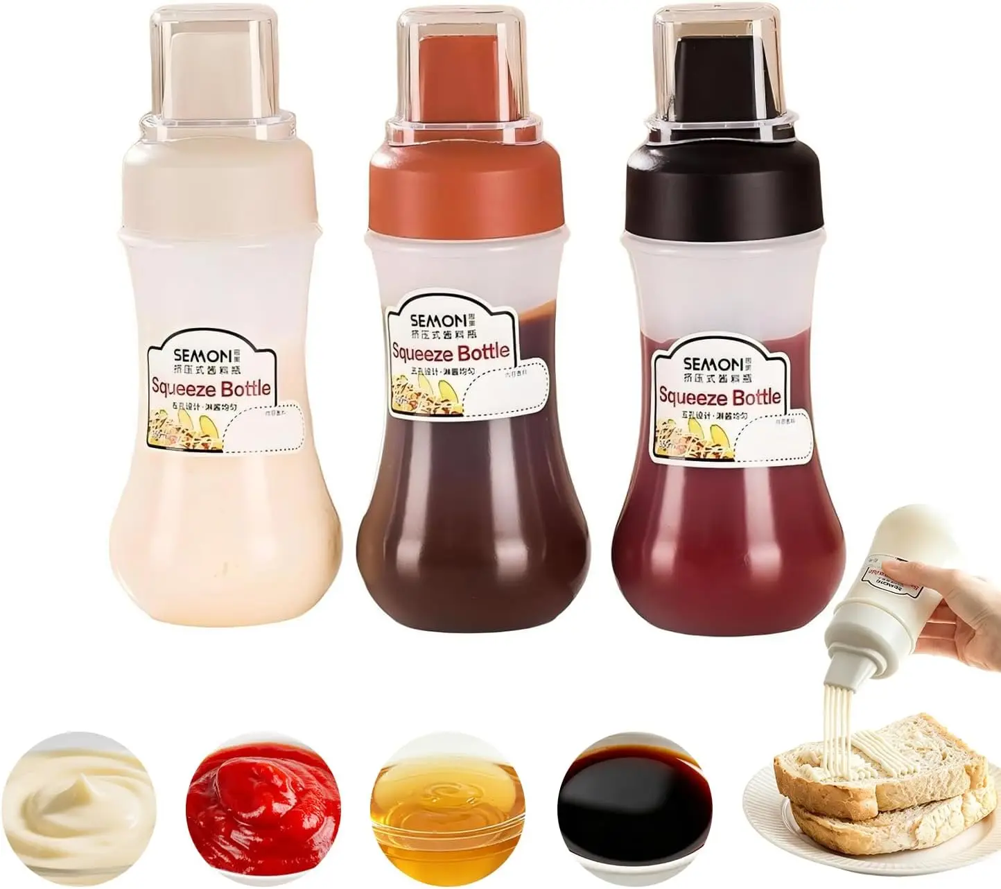Squeeze Bottles for Sauces 5 Hole Condiment Ketchup Dispenser 12oz Salad Dressing Container for Oil Sauces Mayonnaise Syrup