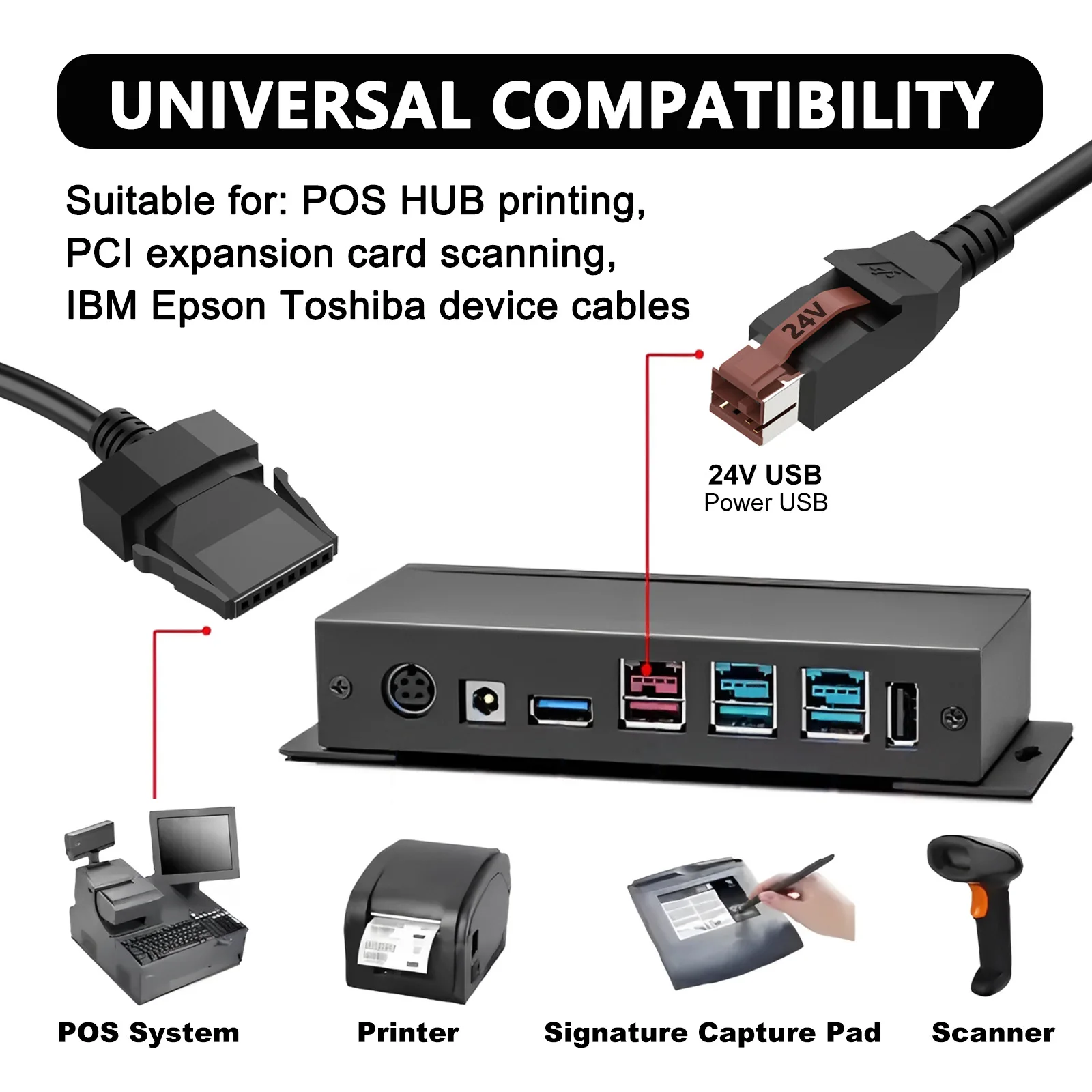 2M EPSON IBM Powered USB 24V 1X8 Retail Cable for Printers POS Systems
