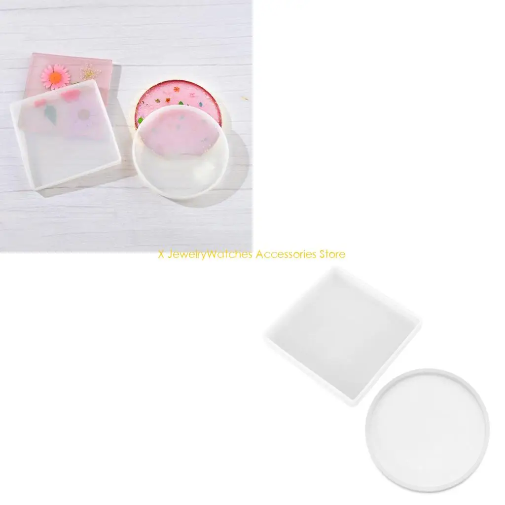 

31KD 2 шт., эпоксидная силиконовая форма для изготовления ювелирных изделий, круглая квадратная подставка для кружки, форма для