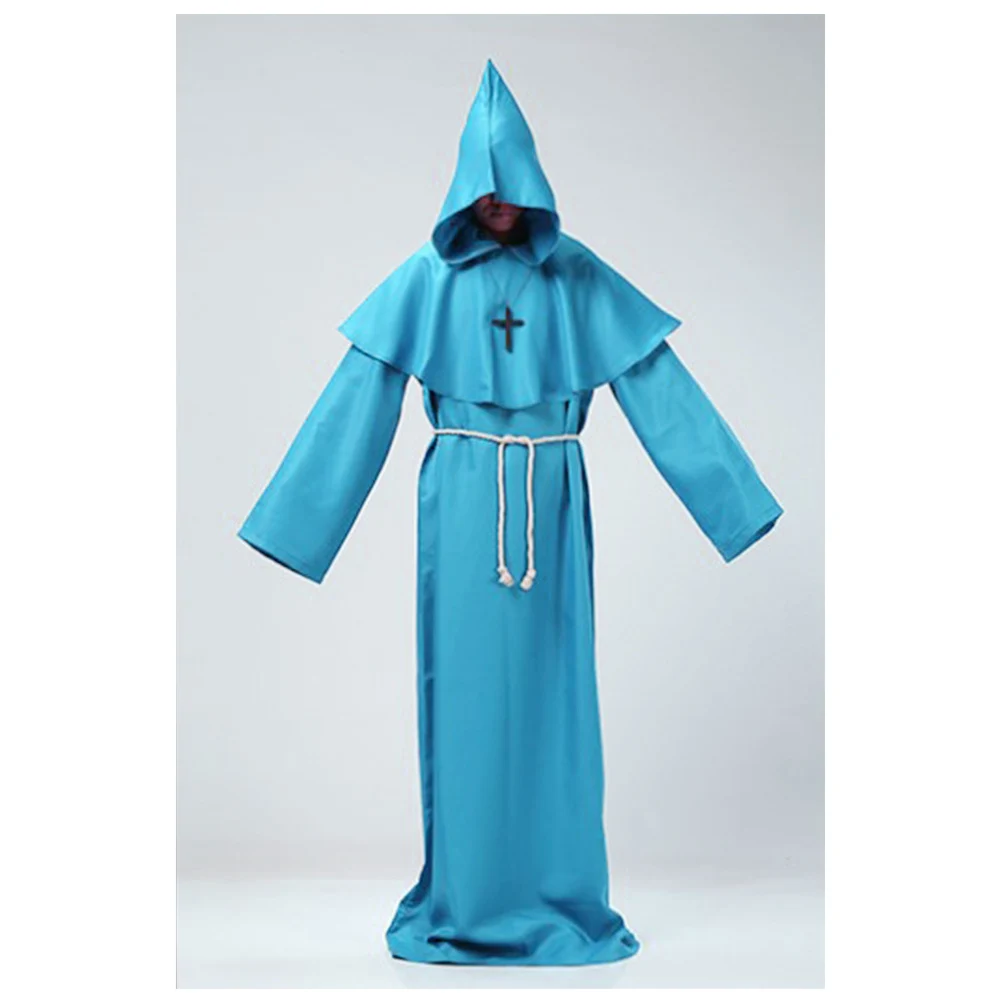 

Monk Friar Uniform Cosplay Pretend Play Halloween XXL Polyester Jumpsuits Belt Christian Cross Stage Performances Wizard