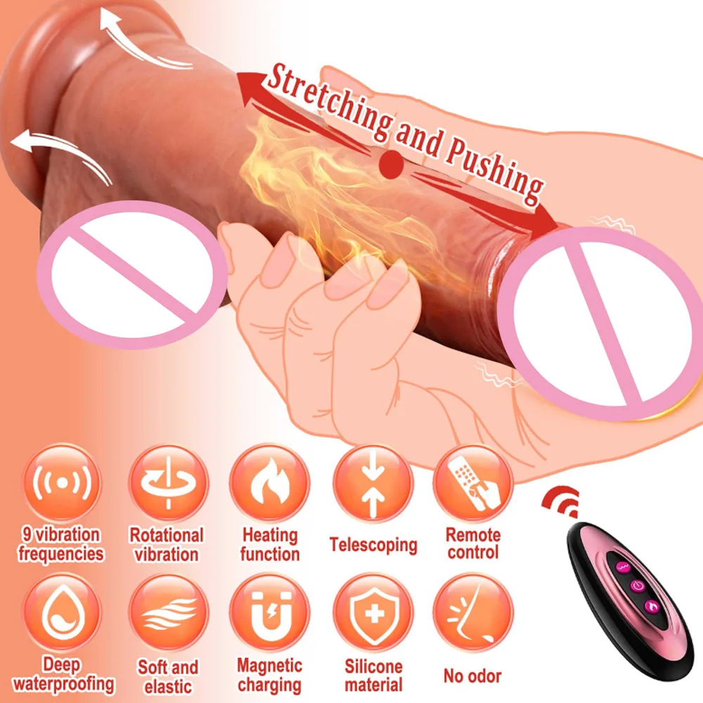 Remote Controlled Heating Thrusting Realistic Big Penis Vibrator Dildo with Suction Cup G Spot Massager Adult Sex Toys for Women