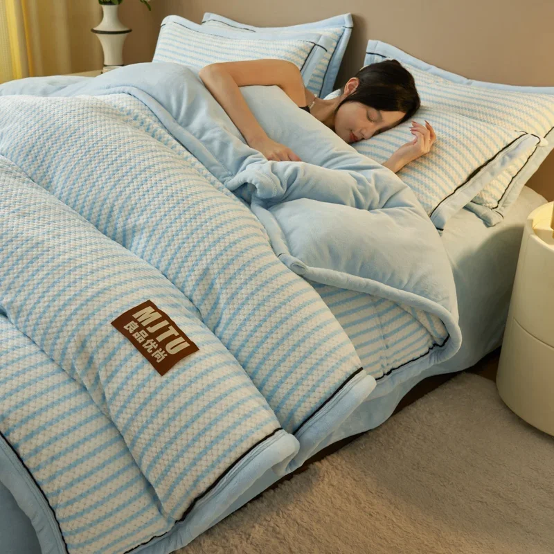 

Thickened Winter Quilts Milk Fleece Cotton Warm Comforter Dormitory Bedding Single Double Super Warm Blanket