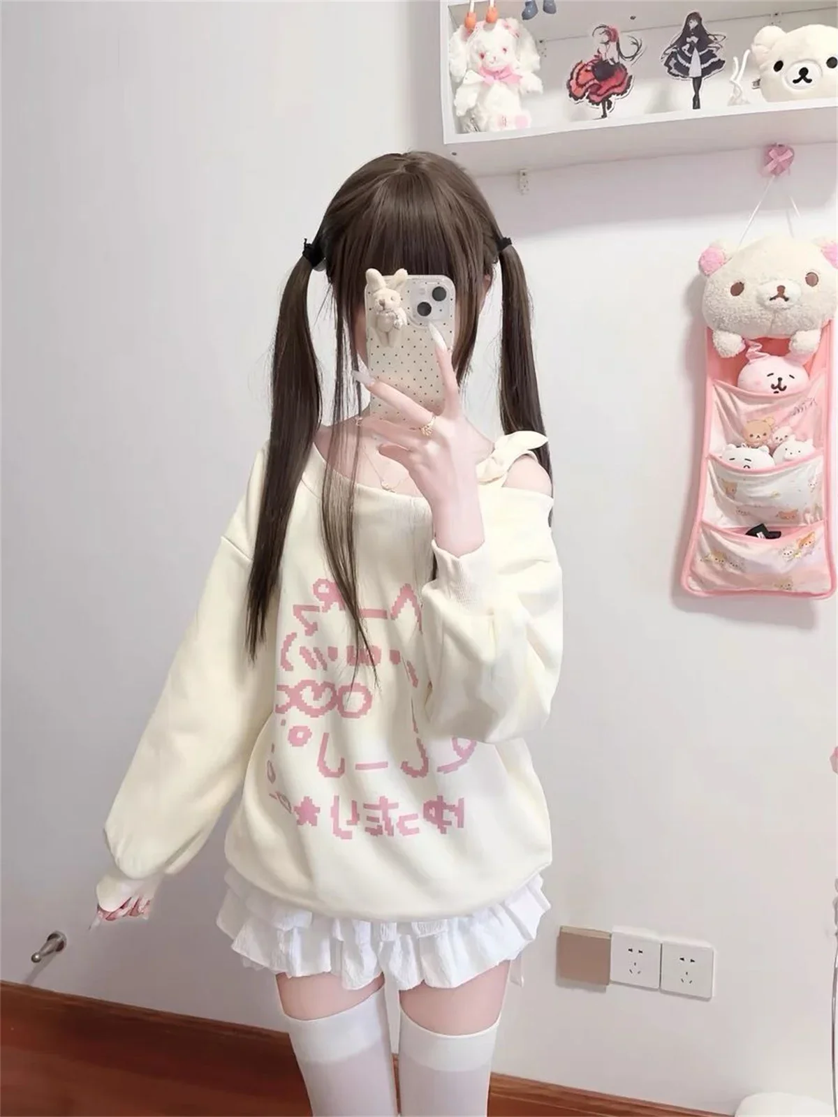 Japanische T-Shirts 2025 Damenbekleidung Schleife Cartoon Langarm Camisetas Schulterfreie Lose T-Shirts Lässige Mode T-Shirts Y2k Tops – Detail 19