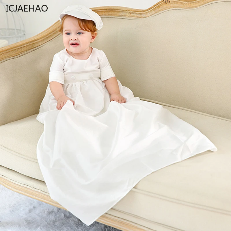 

ICJAEHAO Baby Girls Dress Baptism 1st Year Birthday Boys Toddler Party Costumes Jumpsuit With Hat Christening Infant Clothing