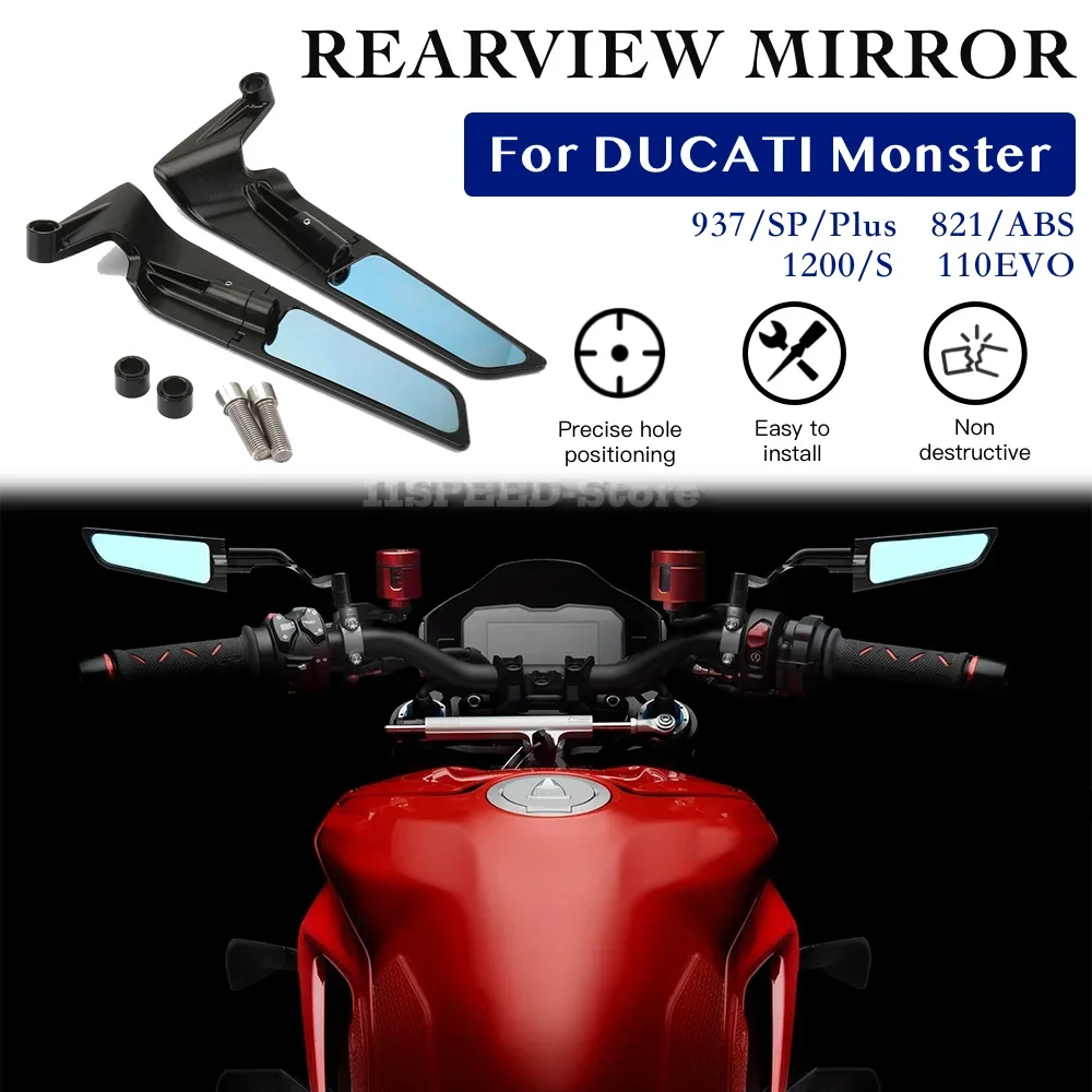 Stealth Mirrors Adjustable Winglets For DUCATI Monster 937 821 1200 1100 Accessories Stealth Mirrors Motos Parts